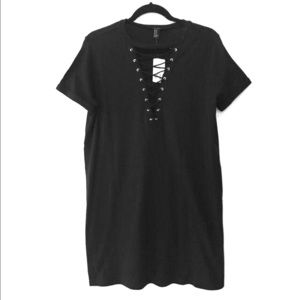 Black T-Shirt Dress Lace Up